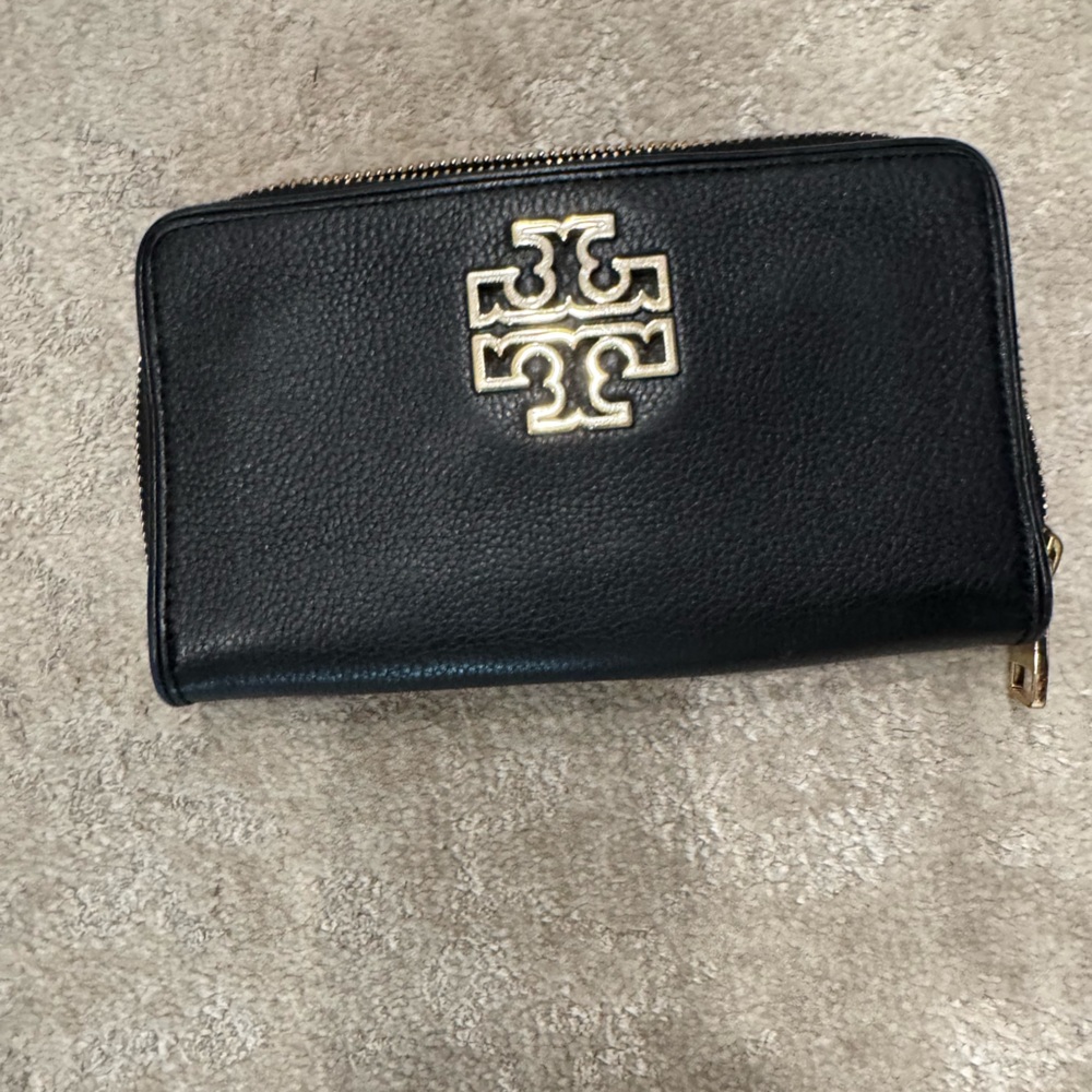 Tory Burch Black Wallet with Gold Logo
